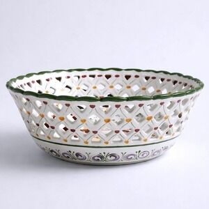 Portugal Hand Painted Reticulated Bowl 9.5" White Floral Good Lattice Pierced